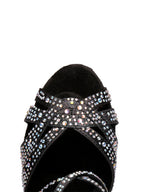 Black Satin Rhinestone Peep Toe Latin Tango Shoes