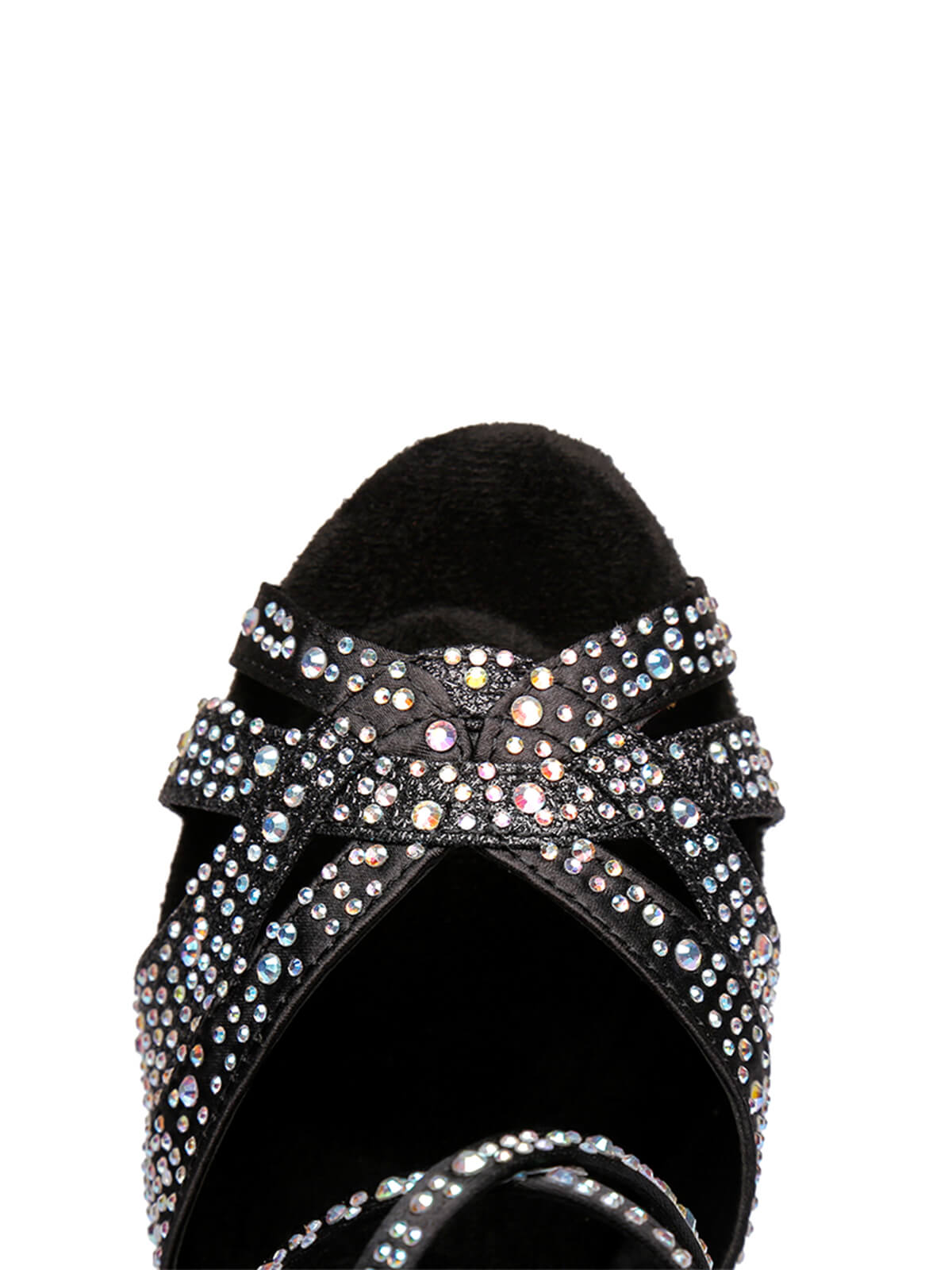 Black Satin Rhinestone Peep Toe Latin Tango Shoes