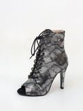 Black Shimmering Peep Side Zipper Heels