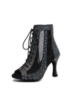 Black Shiny  Rhinestone Heels Dance Shoes