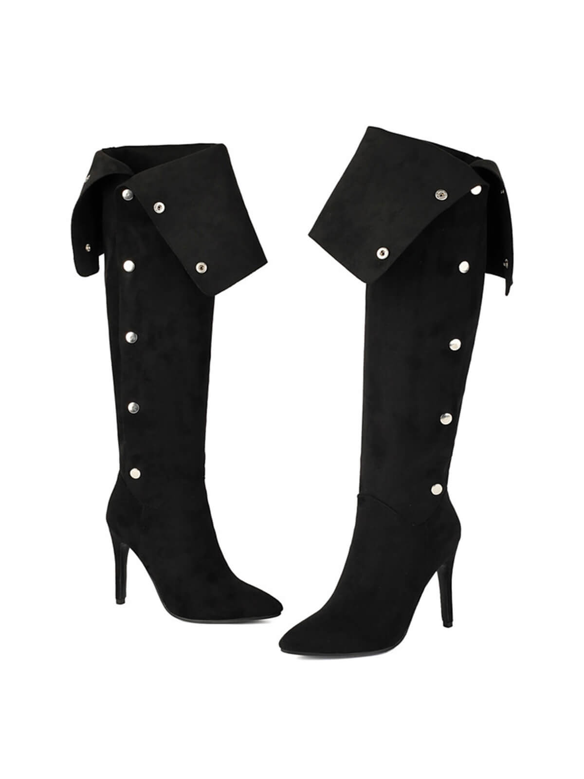 Black Side Buckles Over-the-knee Boots