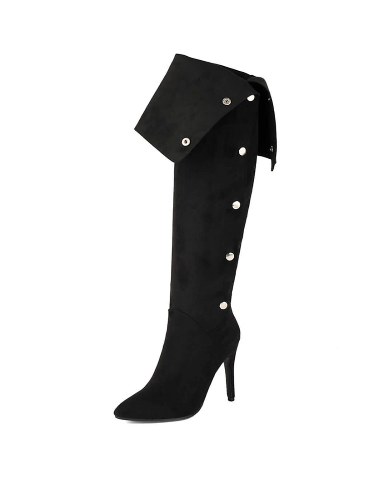 Black Side Buckles Over-the-knee Boots