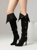 Black Side Buckles Over-the-knee Boots