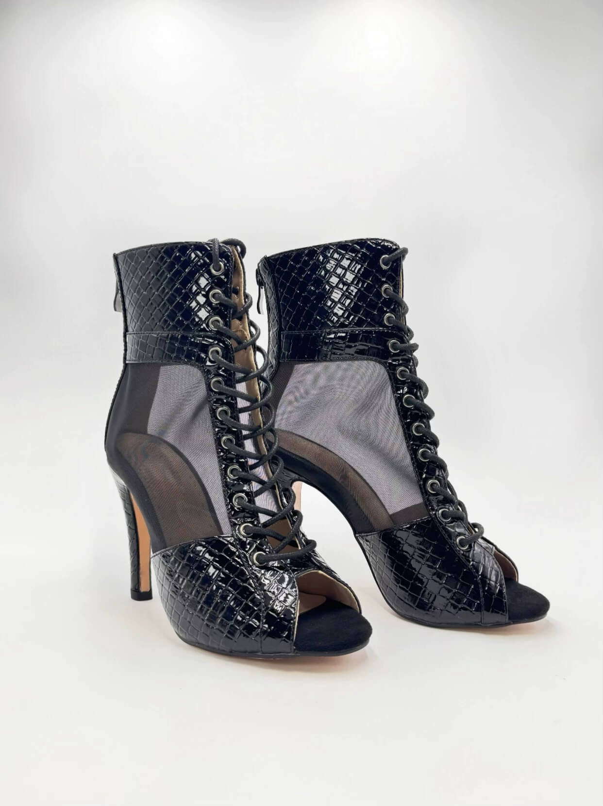 Bottes de danse blanches en maille PU effet serpent