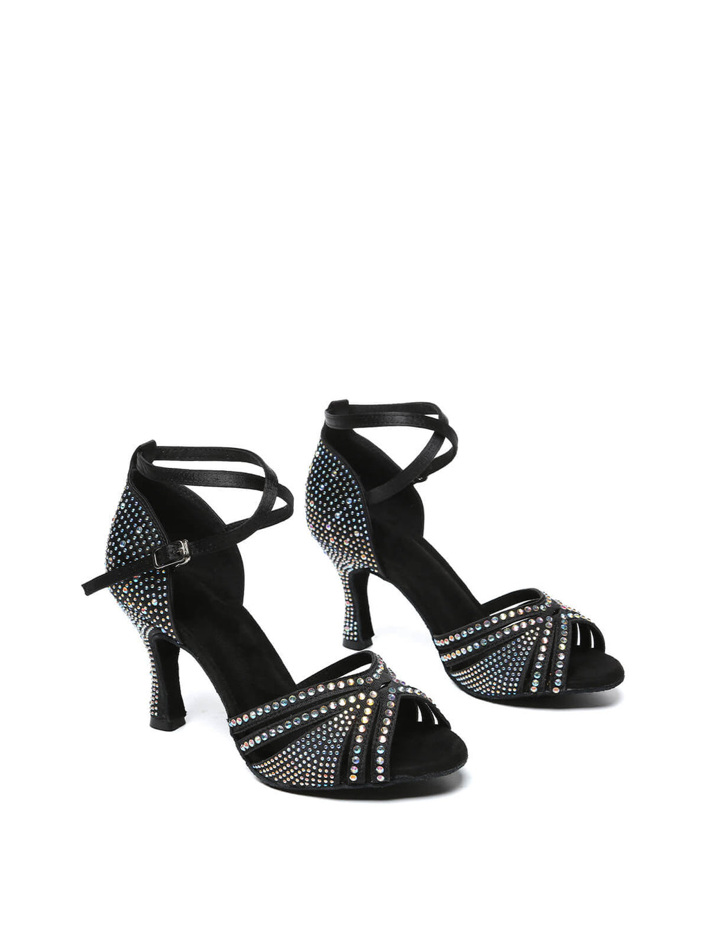 Black Strappy Rhinestone Latin Ballroom Shoes