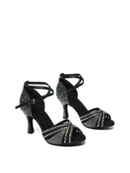 Black Strappy Rhinestone Latin Ballroom Shoes