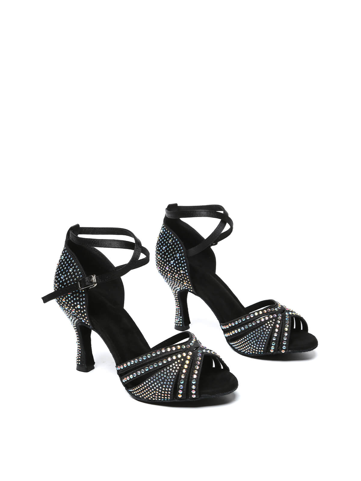 Black Strappy Rhinestone Latin Ballroom Shoes