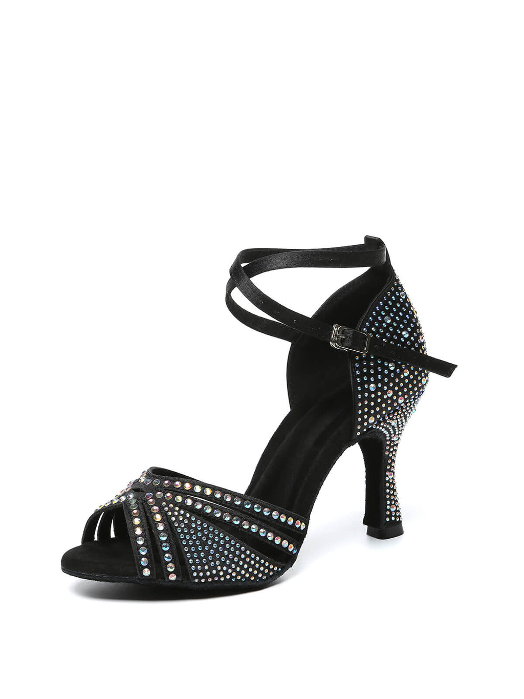 Black Strappy Rhinestone Latin Ballroom Shoes