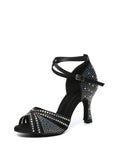 Black Strappy Rhinestone Latin Ballroom Shoes