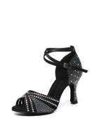 Black Strappy Rhinestone Latin Ballroom Shoes