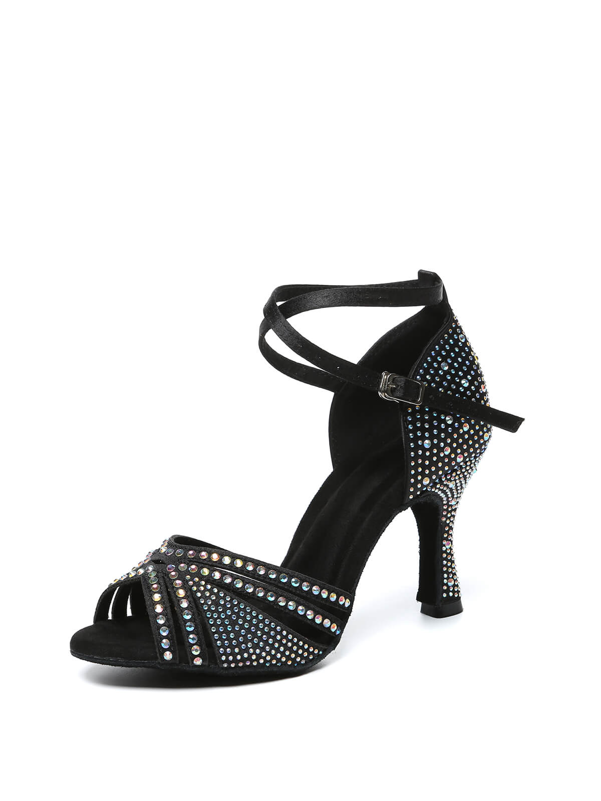Black Strappy Rhinestone Latin Ballroom Shoes