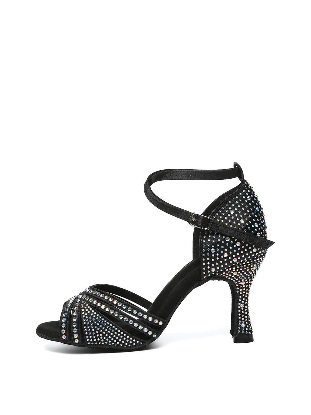 Black Strappy Rhinestone Latin Ballroom Shoes