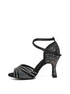 Black Strappy Rhinestone Latin Ballroom Shoes