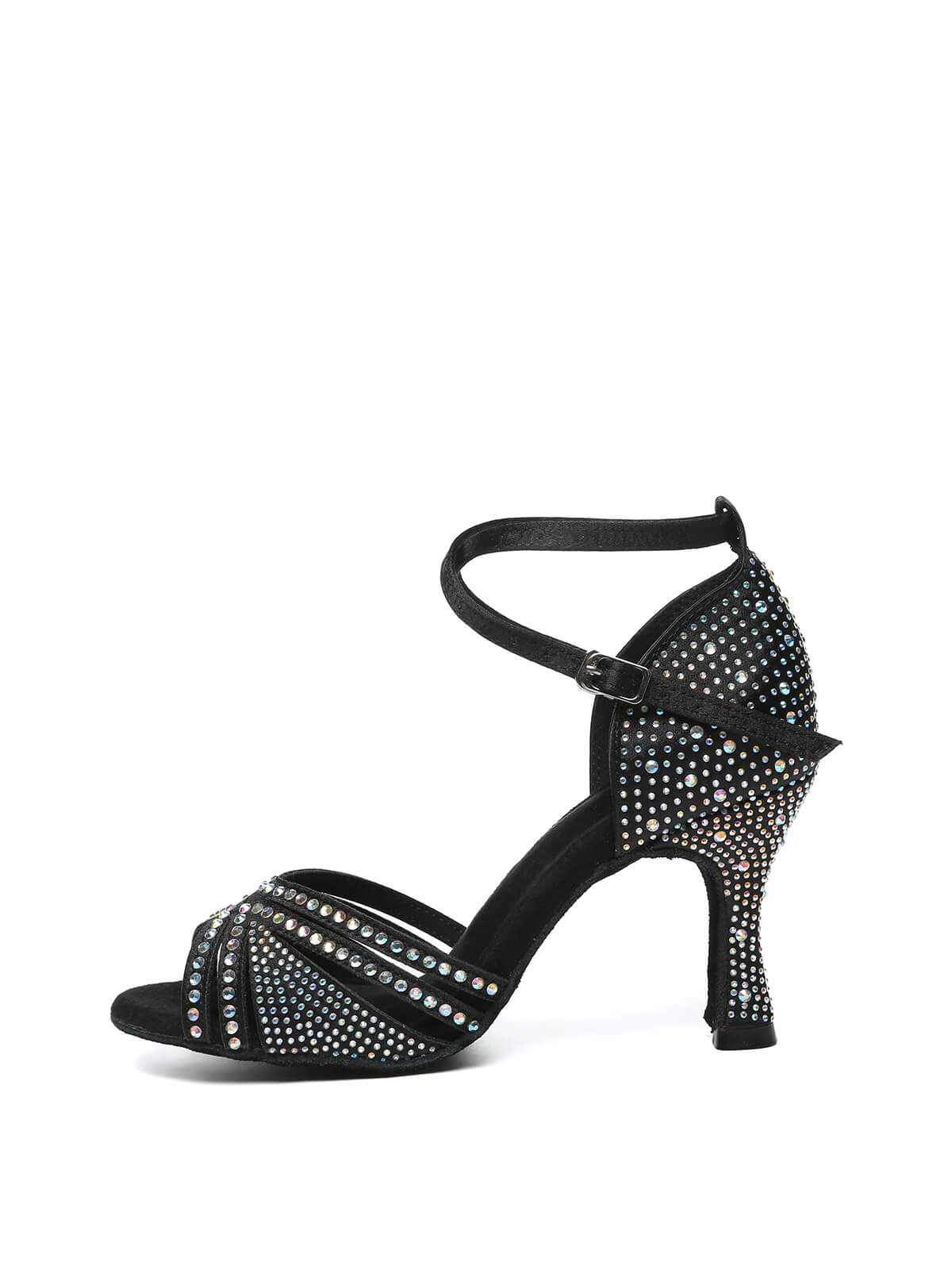 Black Strappy Rhinestone Latin Ballroom Shoes