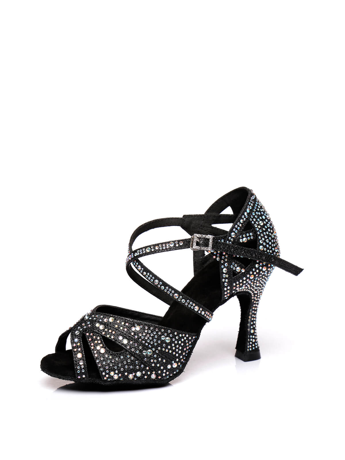 Black Studded With Diamonds Latin Shoes