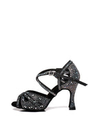 Black Studded With Diamonds Latin Shoes