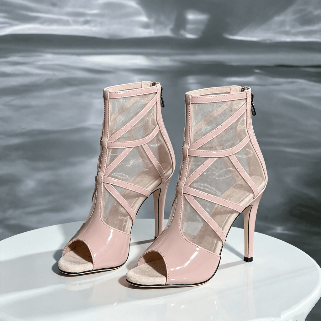 Pink Patent Leather Peep Toe Heels Shoes