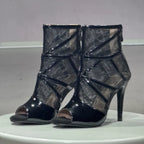 Black Patent Leather Peep Toe Heels Shoes