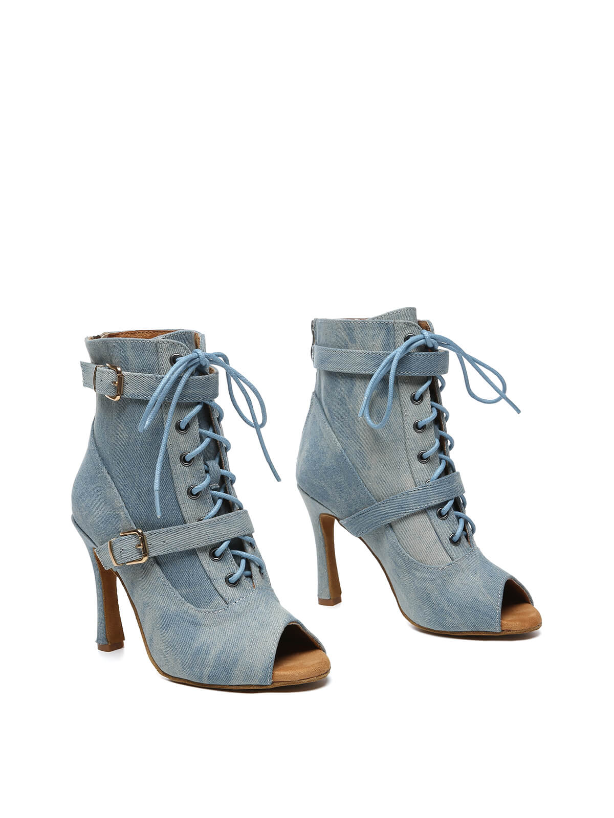Blue Denim Lace-Up Dance Boots