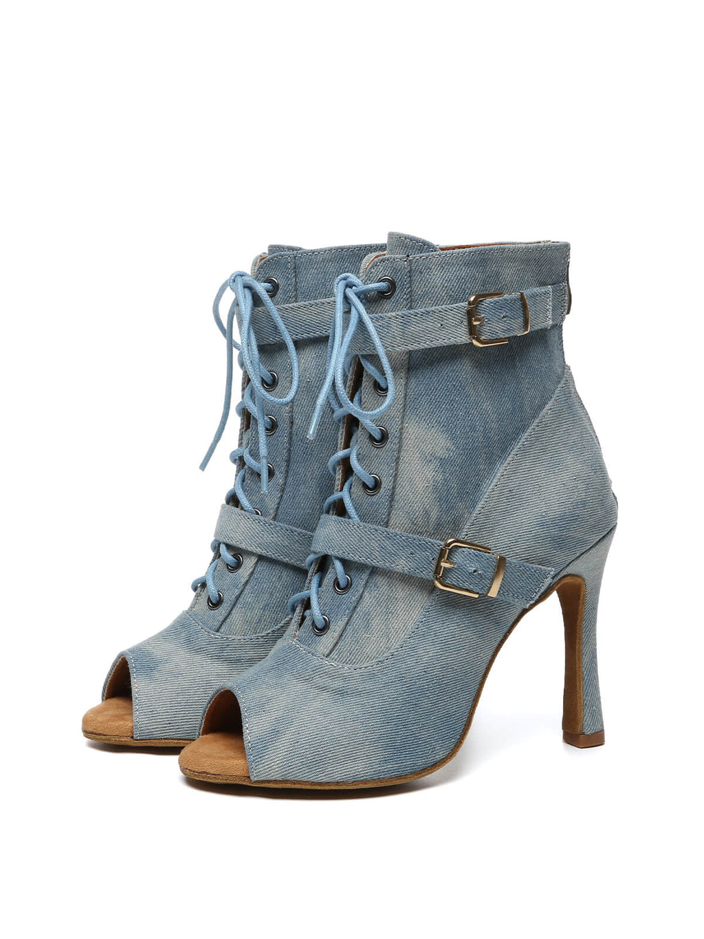 Blue Denim Lace-Up Dance Boots