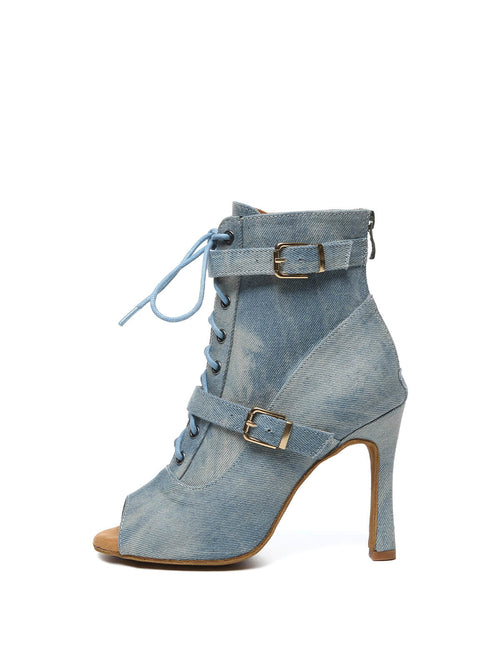 Blue Denim Lace-Up Dance Boots