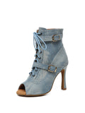 Blue Denim Lace-Up Dance Boots
