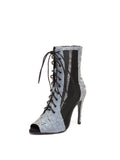 Blue Pleated Lace Up Ankle Heels Dance Boots