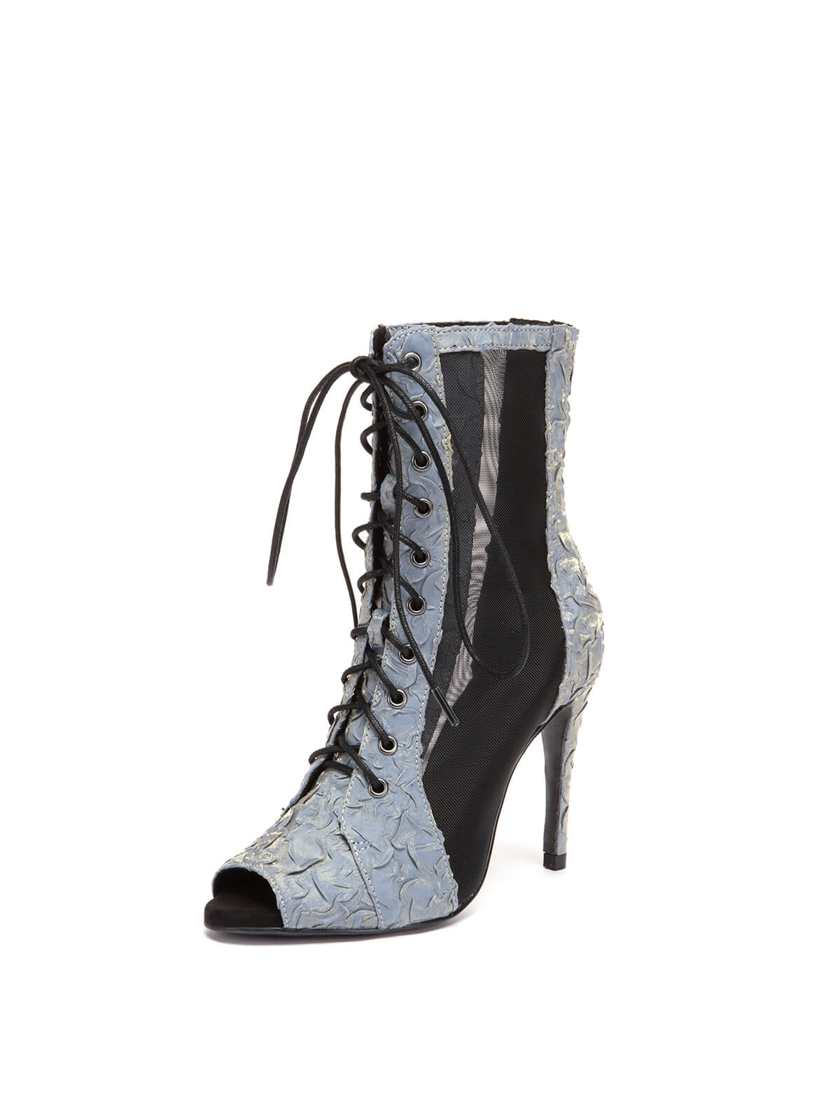 Blue Pleated Lace Up Ankle Heels Dance Boots