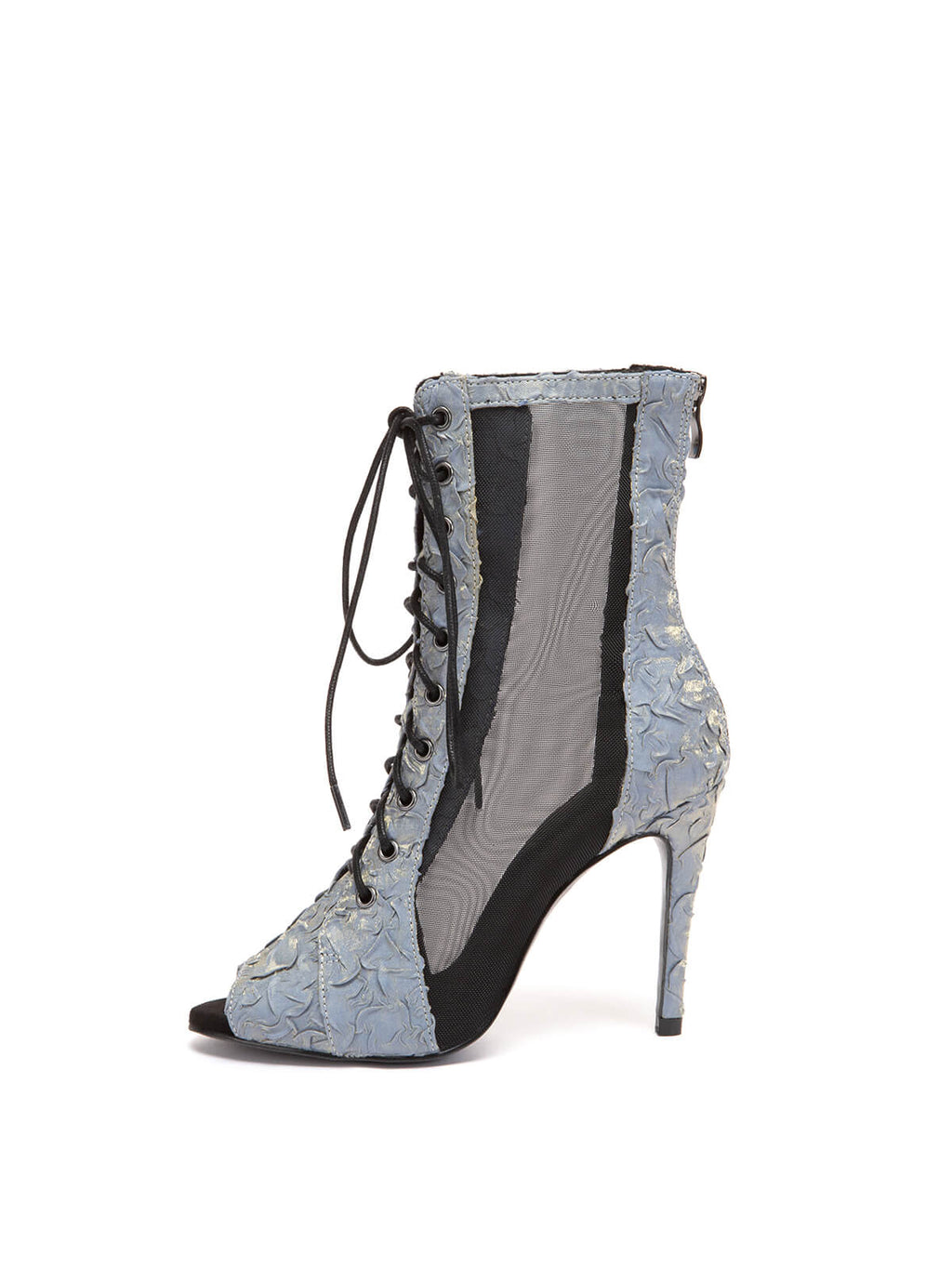 Blue Pleated Lace Up Ankle Heels Dance Boots