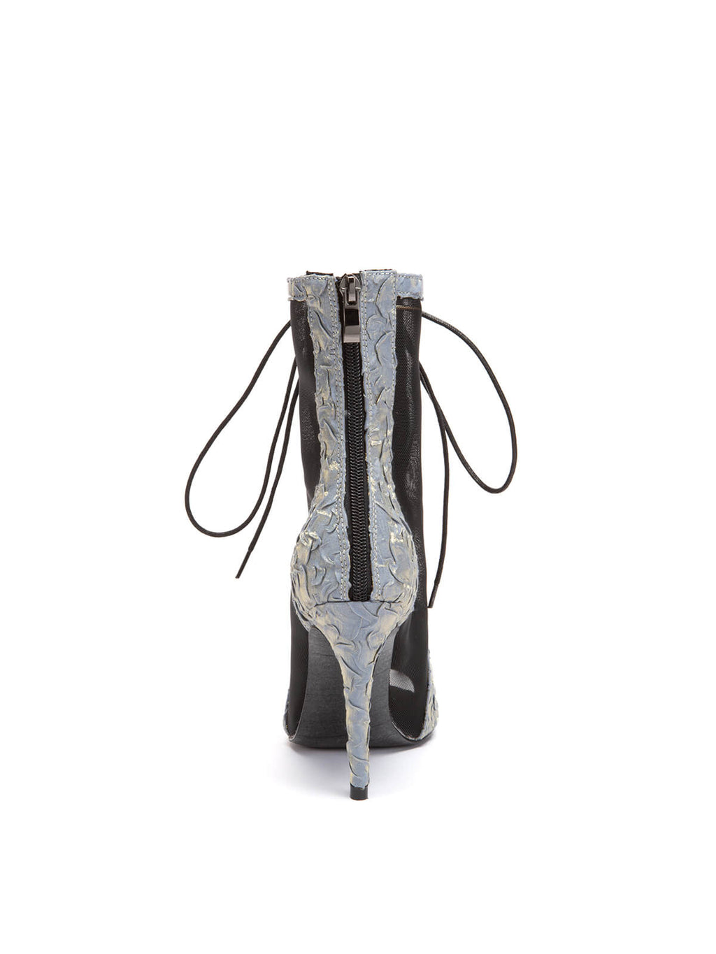 Blue Pleated Lace Up Ankle Heels Dance Boots