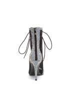 Blue Pleated Lace Up Ankle Heels Dance Boots