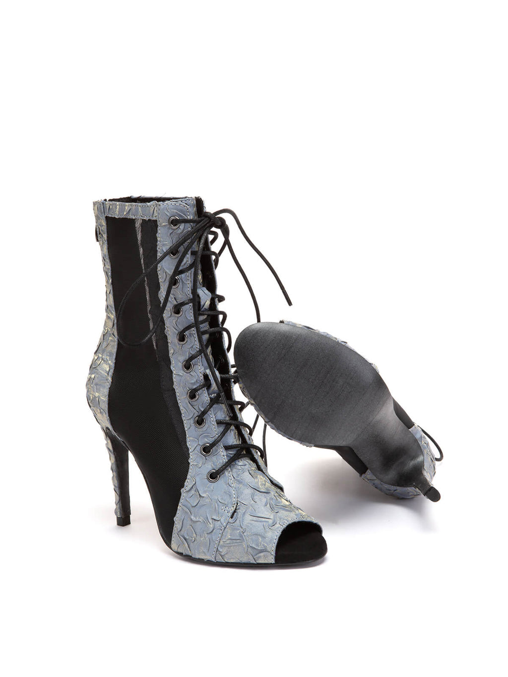 Blue Pleated Lace Up Ankle Heels Dance Boots