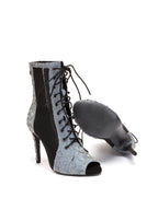 Blue Pleated Lace Up Ankle Heels Dance Boots