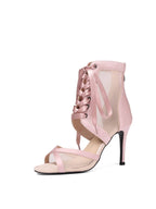 Blush Pink Strappy Open-Toe Back Zip Heels