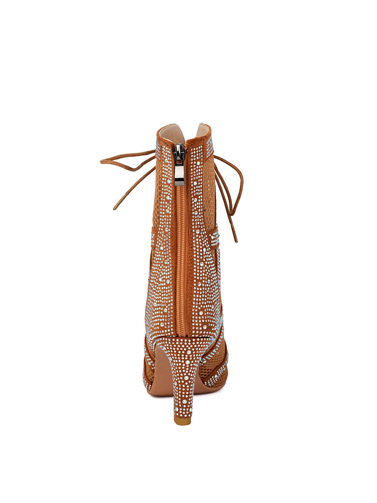 Brown Heels Peep Toe Lace-up Boots
