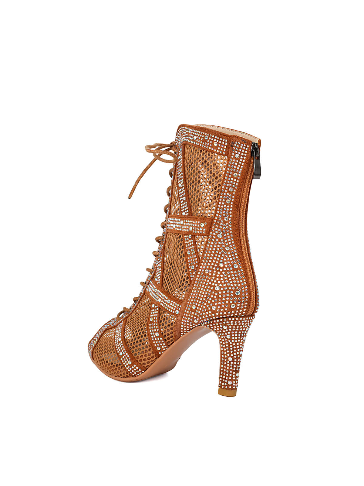 Brown Heels Peep Toe Lace-up Boots