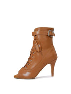 Brown Leather High Heels Ankle Boots