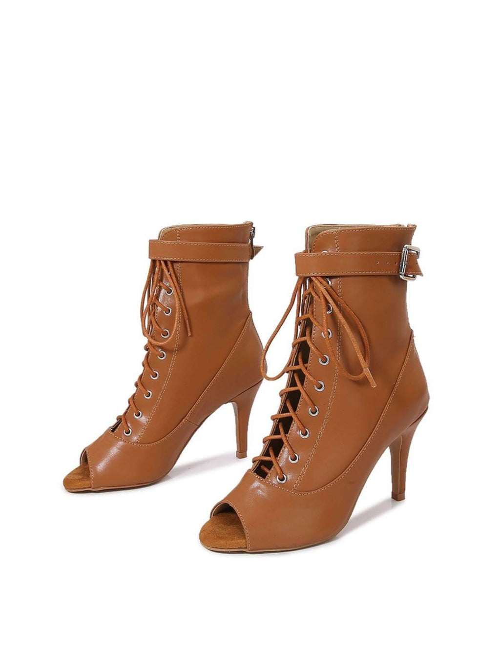 Brown Leather High Heels Ankle Boots