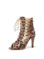 Brown Leopard Jazz Dance Heels Ankle Strap Boots