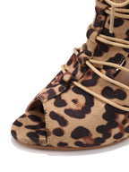 Brown Leopard Jazz Dance Heels Ankle Strap Boots