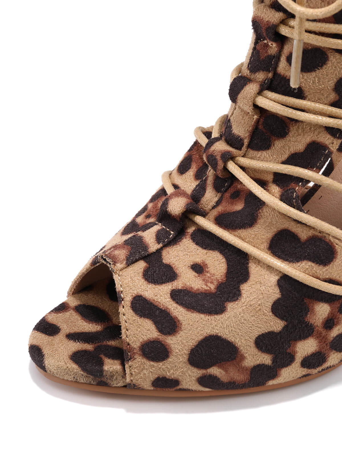 Brown Leopard Jazz Dance Heels Ankle Strap Boots