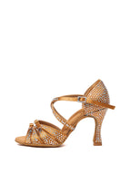 Brown Rhinestone Criss-cross Strappy Latin Shoes