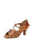 Brown Rhinestone Latin Dance Shoes
