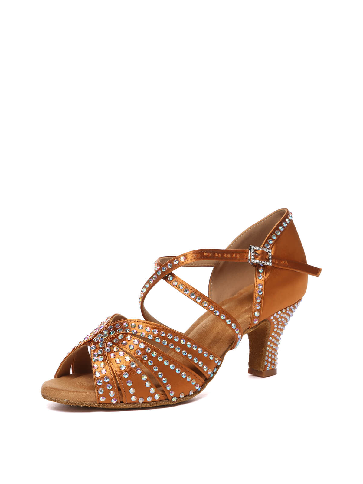 Brown Rhinestone Latin Dance Shoes