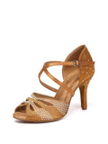 Brown Rhinestone Latin High Heel Shoes