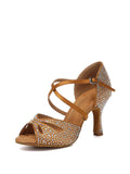 Brown Rhinestone Women's Latin Dance Shoes