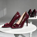 Burgundy Patent Leather Open-toe Pump Heels