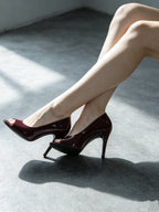 Burgundy Patent Leather Open-toe Pump Heels