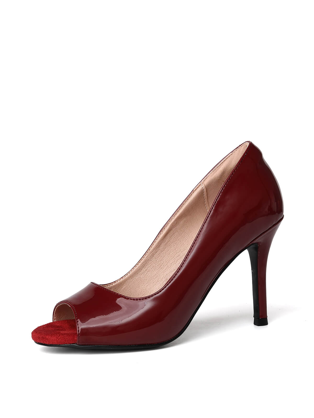 Burgundy Patent Leather Open-toe Pump Heels