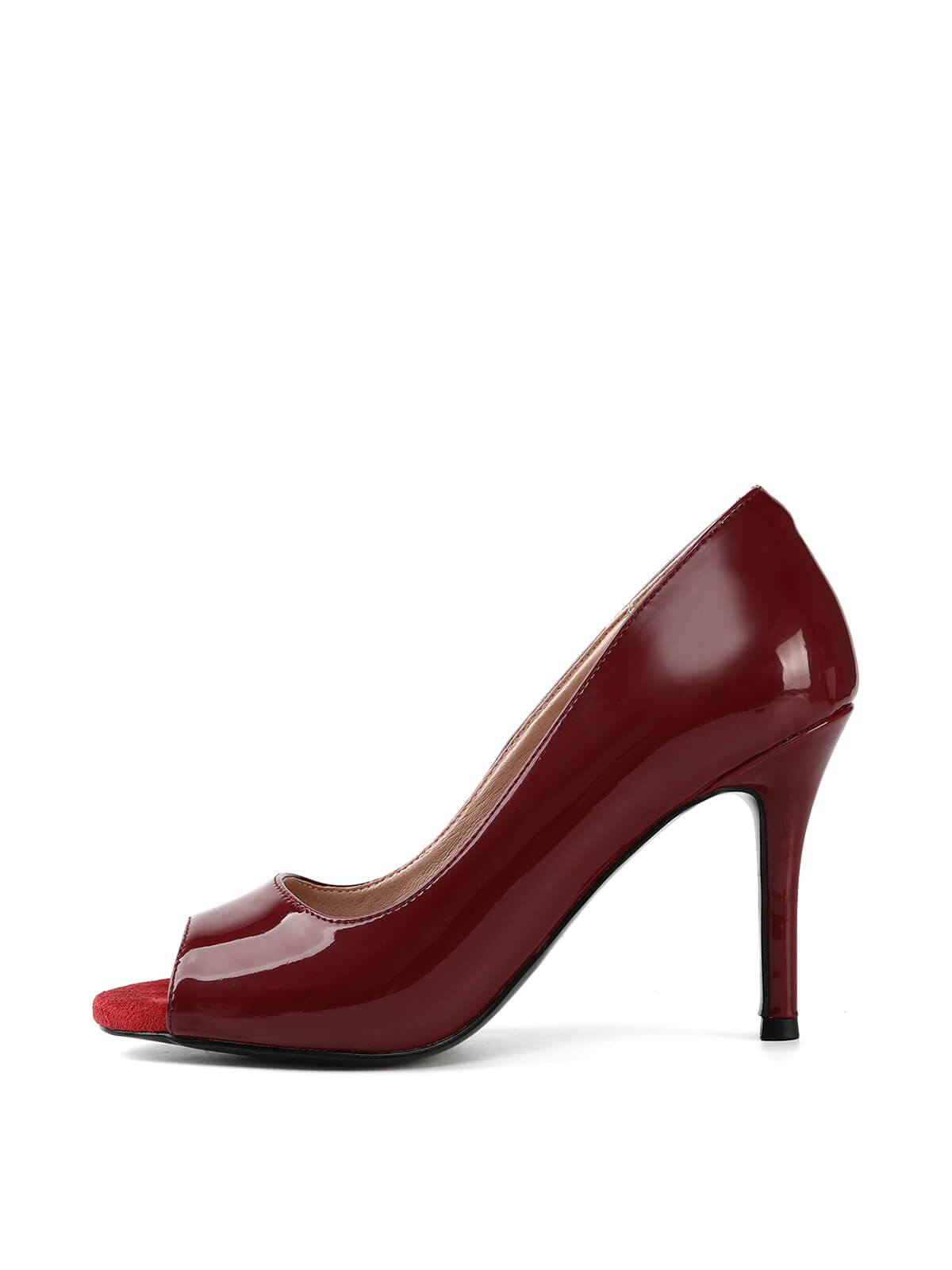 Burgundy Patent Leather Open-toe Pump Heels